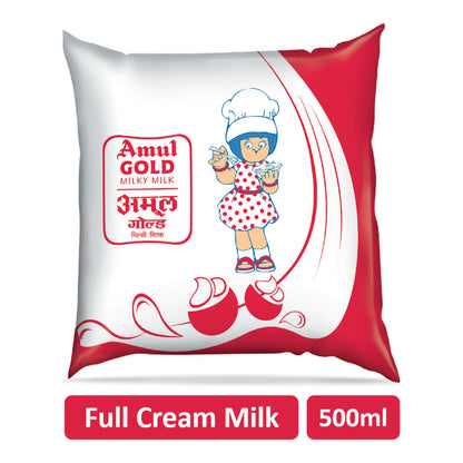 Amul Gold Full Cream Fresh Milk (Pouch) Net Qty: 500 ml
